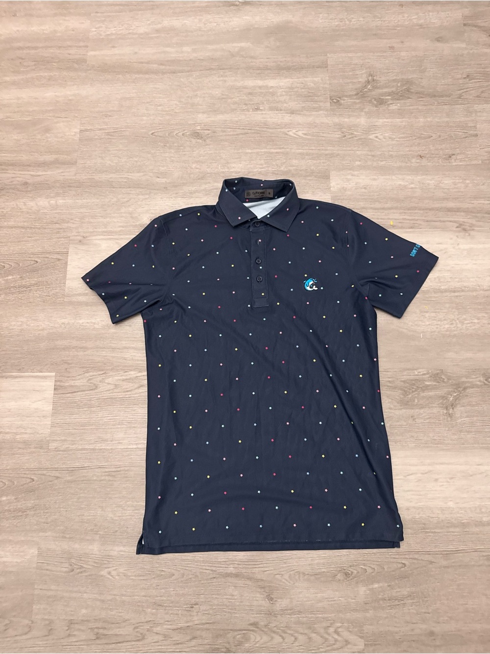 G/FORE Polo Shirt Mens Small Navy Blue Star Print Performance Golf Lightweight